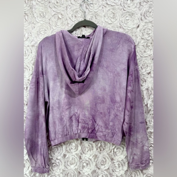 YANA K NWT Harley Tie Dye Hoodie Sweater Sz Small Purple & White Boho Zip Up - Picture 3 of 10